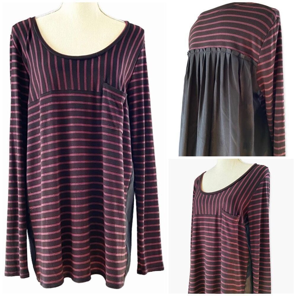 Heather by Bordeaux Pleated Back Striped Long Sleeve Loose Fit Top S